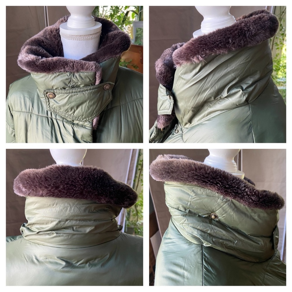 BARBOUR Green Mullein Faux Fur Collar Quilted Jacket Coat Size US 14 Sage Green - Picture 5 of 16